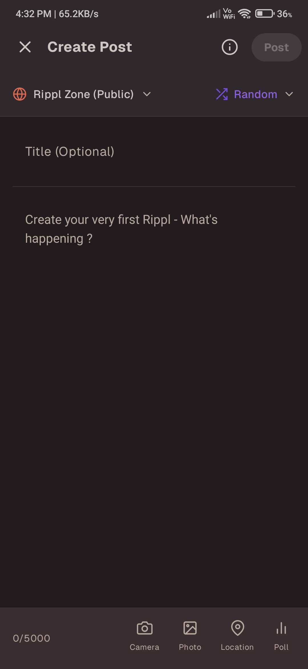 Create Post Drawer - Mobile View
